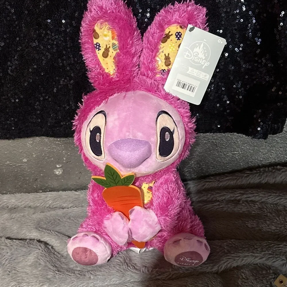 2024 Disney Lilo & Stitch ANGEL Pink 2024 Easter Bunny Plush 13'' Hold Carrot